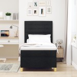 vidaXL Pat cu arcuri cu saltea Negru 100 x 200 cm țesătură vidaXL Pat cu arcuri cu saltea Negru 100 x 200 cm țesătură