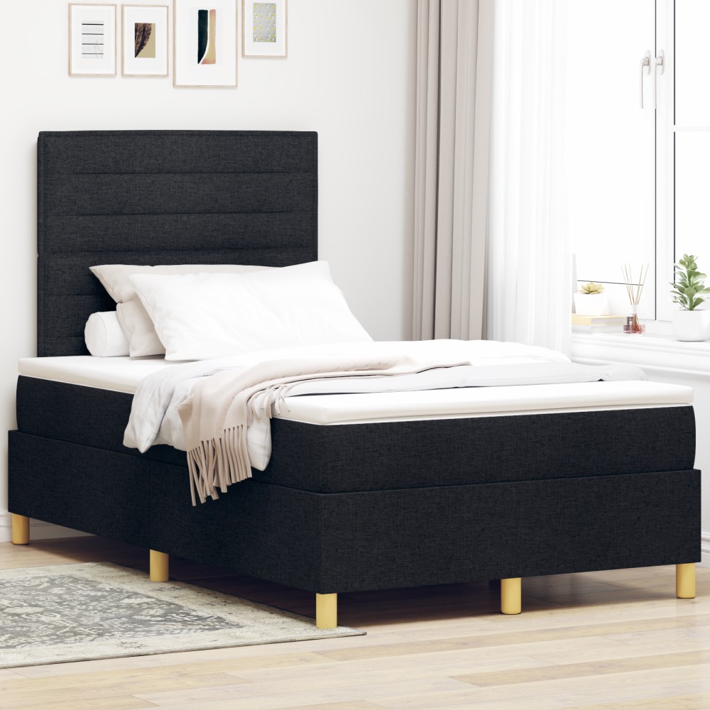 vidaXL Pat cu arcuri cu saltea Negru 120 x 200 cm țesătură