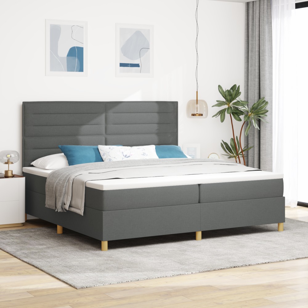 vidaXL Pat cu arcuri cu saltea Gri închis 200 x 200 cm țesătură
