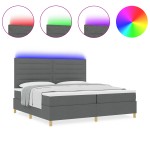 vidaXL Pat cu arcuri cu saltea Gri închis 200 x 200 cm țesătură vidaXL Pat cu arcuri cu saltea Gri închis 200 x 200 cm țesătură