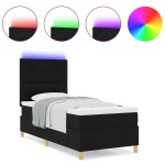 vidaXL Pat cu arcuri cu saltea Negru 100 x 200 cm țesătură vidaXL Pat cu arcuri cu saltea Negru 100 x 200 cm țesătură
