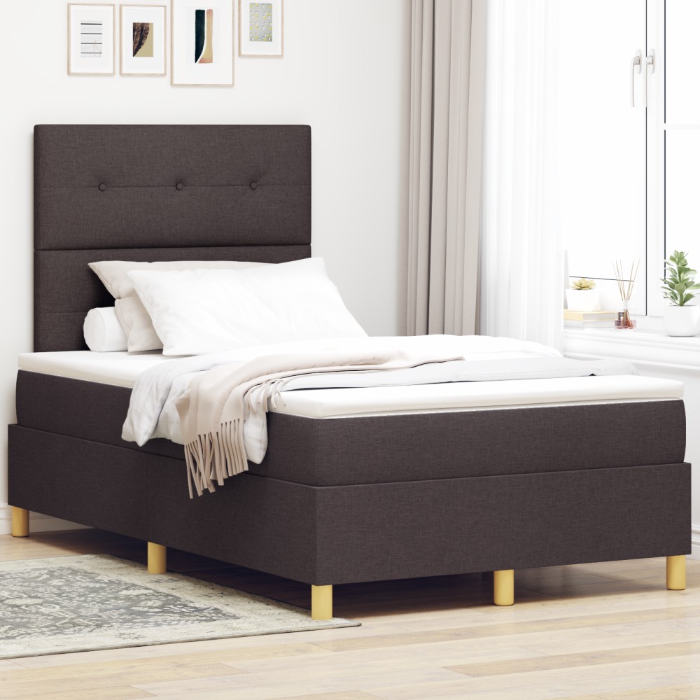 vidaXL Pat cu arcuri cu saltea Maro închis 120 x 200 cm țesătură