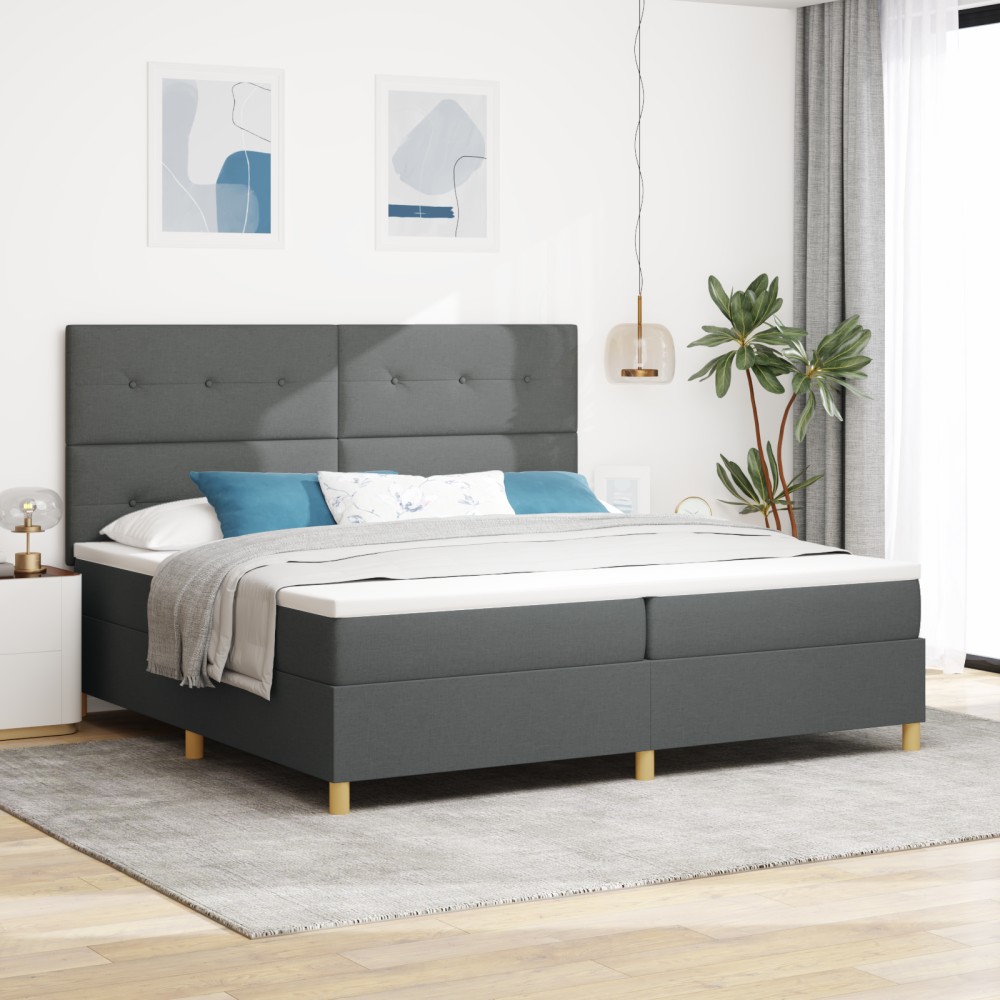 vidaXL Pat cu arcuri cu saltea Gri închis 200 x 200 cm țesătură