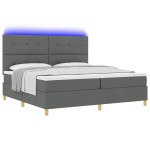 vidaXL Pat cu arcuri cu saltea Gri închis 200 x 200 cm țesătură vidaXL Pat cu arcuri cu saltea Gri închis 200 x 200 cm țesătură