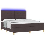 vidaXL Pat cu arcuri cu saltea Maro închis 200 x 200 cm țesătură vidaXL Pat cu arcuri cu saltea Maro închis 200 x 200 cm țesătură