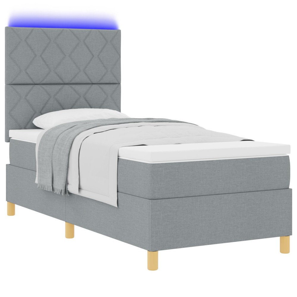 vidaXL Pat cu arcuri cu saltea Gri deschis 90 x 190 cm țesătură