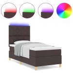 vidaXL Pat cu arcuri cu saltea Maro închis 90 x 200 cm țesătură vidaXL Pat cu arcuri cu saltea Maro închis 90 x 200 cm țesătură