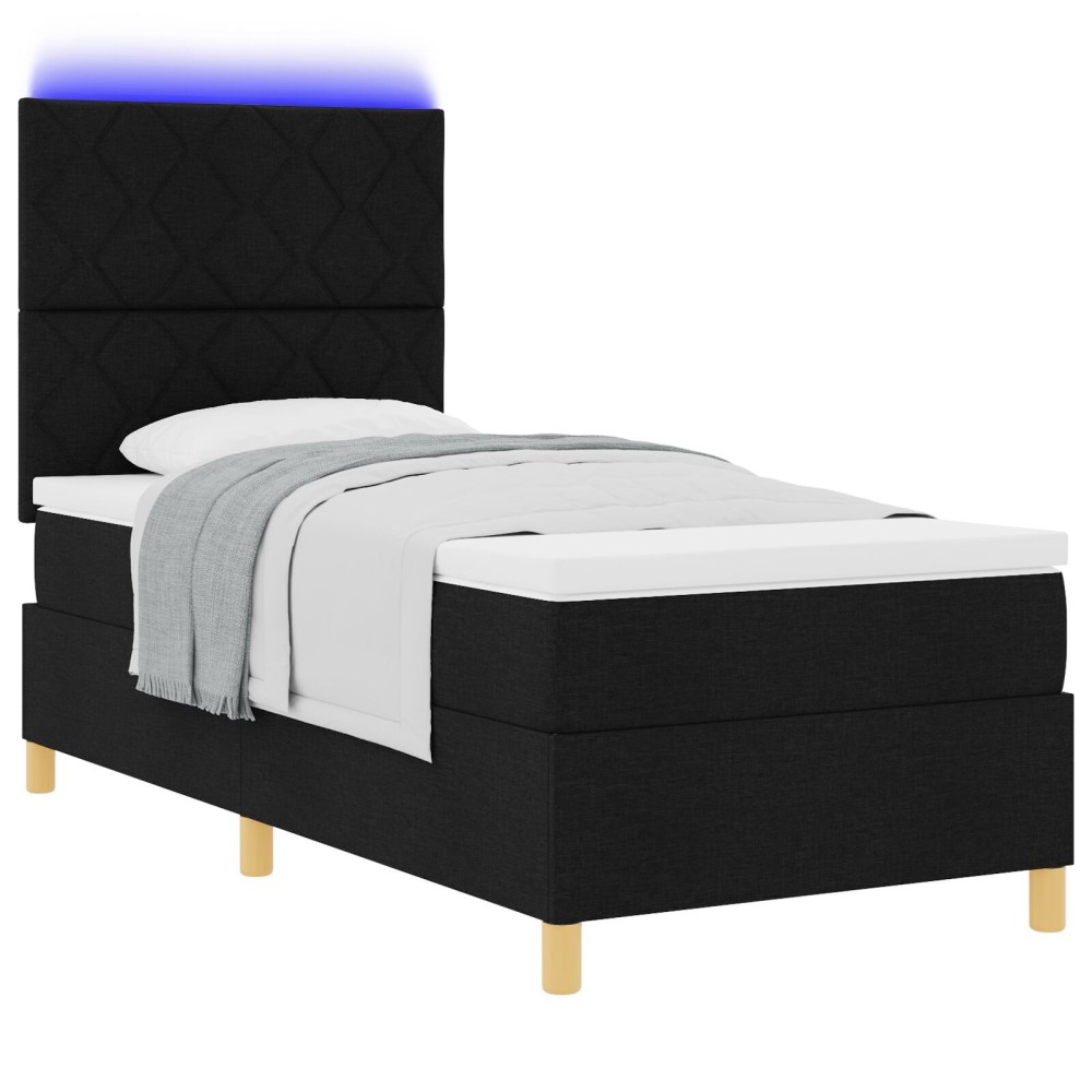 vidaXL Pat cu arcuri cu saltea Negru 100 x 200 cm țesătură
