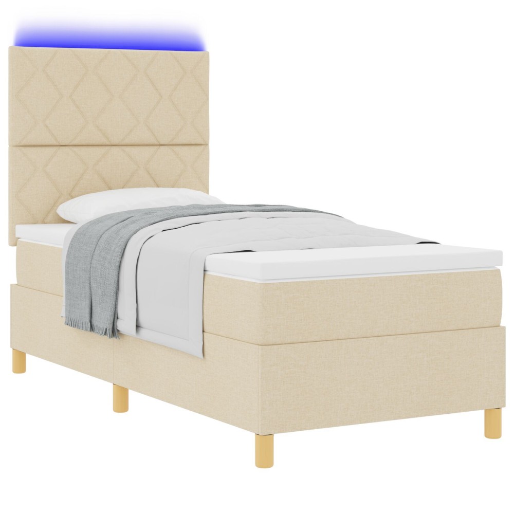 vidaXL Pat cu suport de saltea crem cu saltea & LED 100x200 cm țesătură