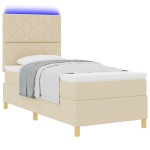 vidaXL Pat cu arcuri cu saltea cu headboard Crem 100 x 200 cm țesătură vidaXL Pat cu arcuri cu saltea cu headboard Crem 100 x 200 cm țesătură