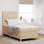 vidaXL Pat cu arcuri cu saltea cu headboard Crem 100 x 200 cm țesătură vidaXL Pat cu arcuri cu saltea cu headboard Crem 100 x 200 cm țesătură
