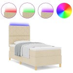 vidaXL Pat cu arcuri cu saltea cu headboard Crem 100 x 200 cm țesătură vidaXL Pat cu arcuri cu saltea cu headboard Crem 100 x 200 cm țesătură
