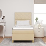 vidaXL Pat cu arcuri cu saltea cu headboard Crem 100 x 200 cm țesătură vidaXL Pat cu arcuri cu saltea cu headboard Crem 100 x 200 cm țesătură