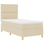 vidaXL Pat cu arcuri cu saltea cu headboard Crem 100 x 200 cm țesătură vidaXL Pat cu arcuri cu saltea cu headboard Crem 100 x 200 cm țesătură
