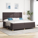 vidaXL Pat cu arcuri cu saltea Maro închis 200 x 200 cm țesătură vidaXL Pat cu arcuri cu saltea Maro închis 200 x 200 cm țesătură