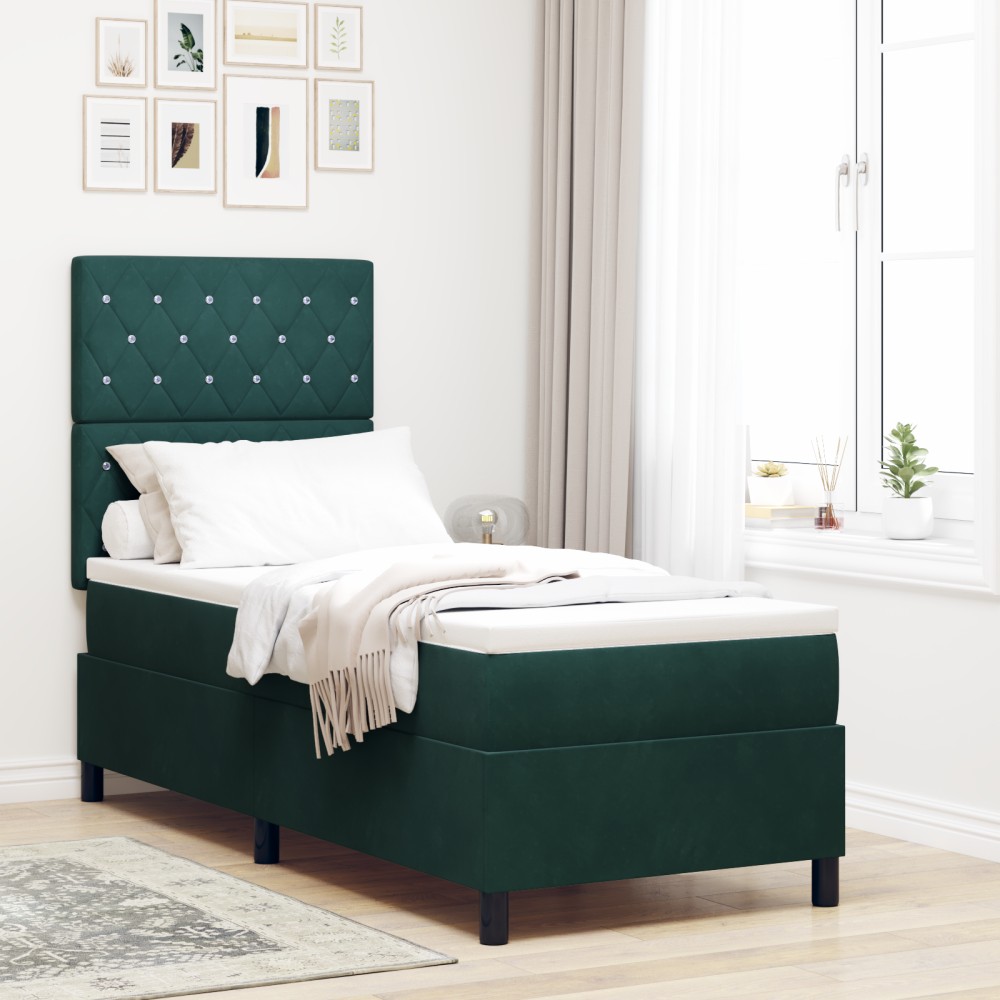 vidaXL Pat cu arcuri cu saltea Verde închis 80 x 200 cm Catifea