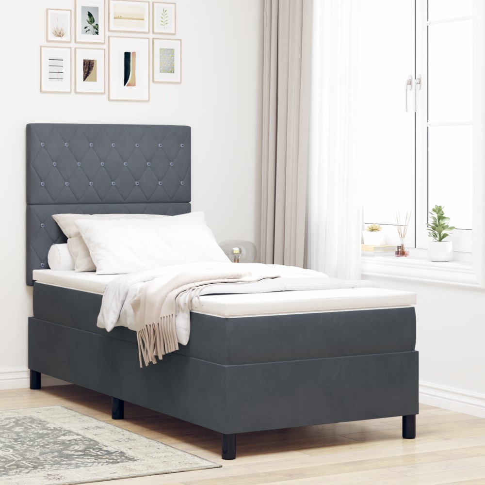 vidaXL Pat cu arcuri cu saltea Gri închis 90 x 190 cm Catifea