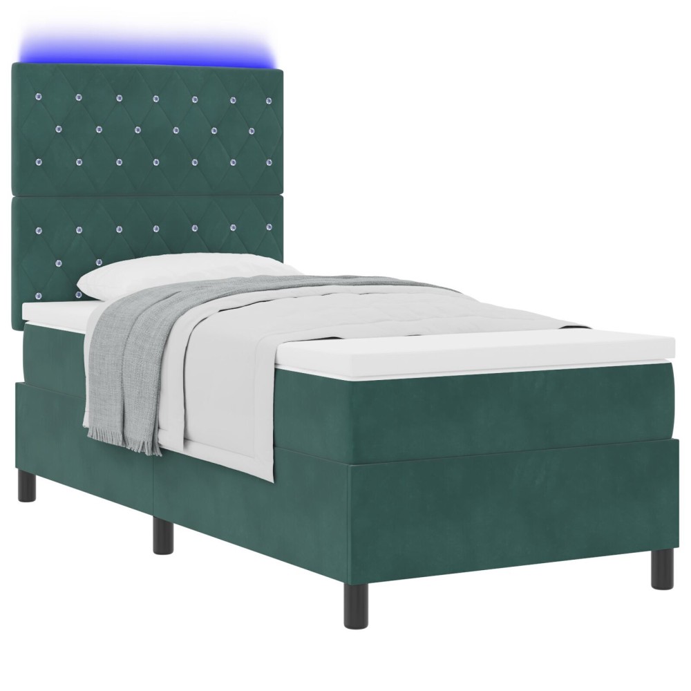 vidaXL Pat cu arcuri cu saltea Verde închis 90 x 190 cm Catifea