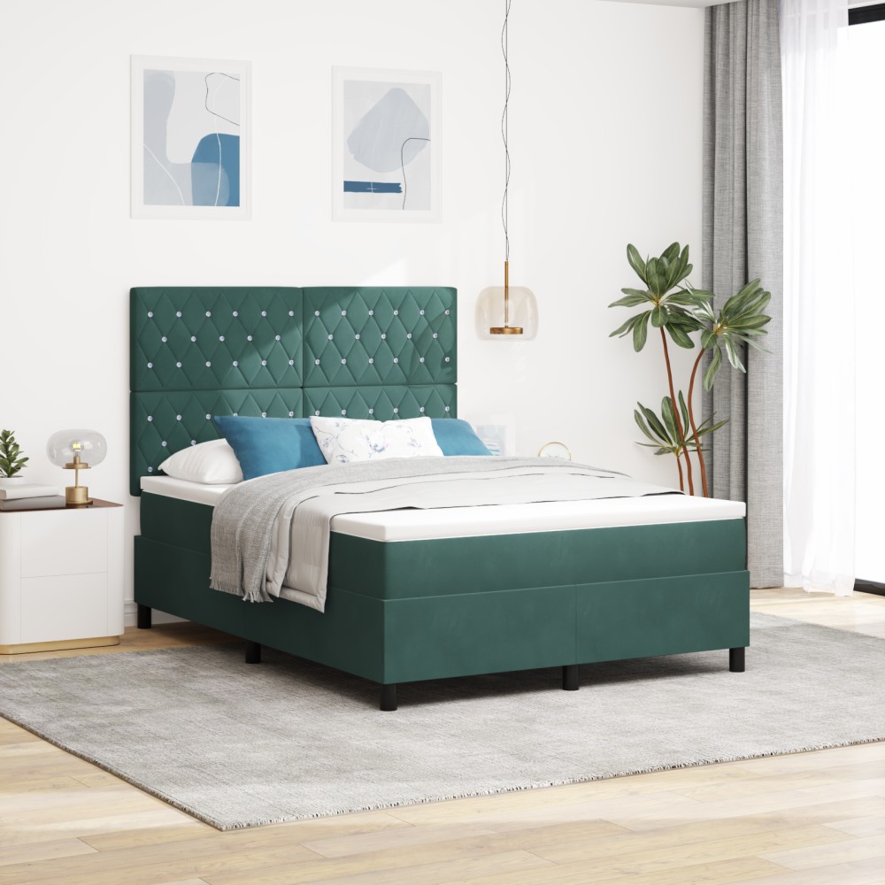 vidaXL Pat cu arcuri cu saltea Verde închis 140 x 200 cm Catifea