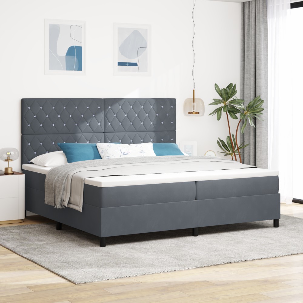 vidaXL Pat cu arcuri cu saltea Gri închis 200 x 200 cm Catifea