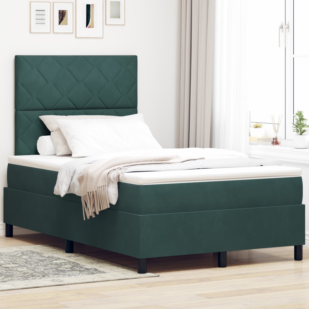 vidaXL Pat cu arcuri cu saltea Verde închis 120 x 200 cm Catifea