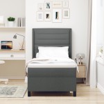 vidaXL Pat cu arcuri cu saltea Gri închis 100 x 200 cm țesătură vidaXL Pat cu arcuri cu saltea Gri închis 100 x 200 cm țesătură