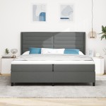 vidaXL Pat cu arcuri cu saltea Gri închis 200 x 200 cm țesătură vidaXL Pat cu arcuri cu saltea Gri închis 200 x 200 cm țesătură