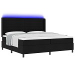 vidaXL Pat cu arcuri cu saltea Negru 200 x 200 cm țesătură vidaXL Pat cu arcuri cu saltea Negru 200 x 200 cm țesătură