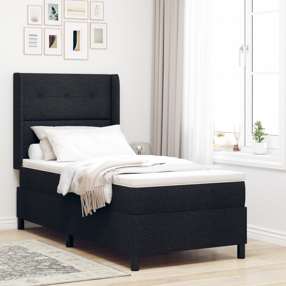 vidaXL Pat cu arcuri cu saltea Negru 100 x 200 cm țesătură