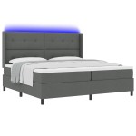 vidaXL Pat cu arcuri cu saltea Gri închis 200 x 200 cm țesătură vidaXL Pat cu arcuri cu saltea Gri închis 200 x 200 cm țesătură