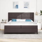 vidaXL Pat cu arcuri cu saltea Maro închis 200 x 200 cm țesătură vidaXL Pat cu arcuri cu saltea Maro închis 200 x 200 cm țesătură