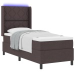 vidaXL Pat cu arcuri cu saltea Maro închis 80 x 200 cm țesătură vidaXL Pat cu arcuri cu saltea Maro închis 80 x 200 cm țesătură