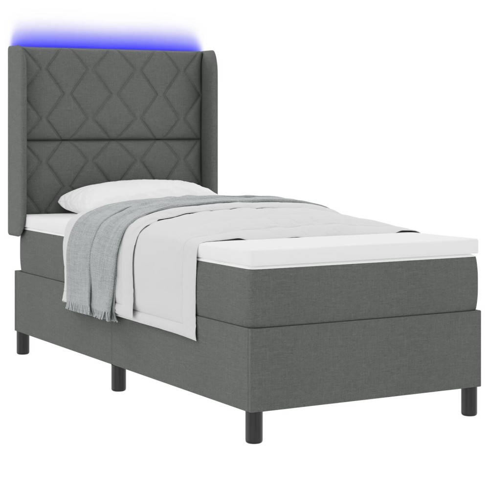 vidaXL Pat cu arcuri cu saltea Gri închis 90 x 200 cm țesătură