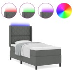vidaXL Pat cu arcuri cu saltea Gri închis 90 x 200 cm țesătură vidaXL Pat cu arcuri cu saltea Gri închis 90 x 200 cm țesătură