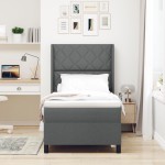 vidaXL Pat cu arcuri cu saltea Gri închis 90 x 200 cm țesătură vidaXL Pat cu arcuri cu saltea Gri închis 90 x 200 cm țesătură