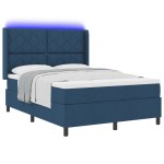 vidaXL <strong>Pat cu saltea cu arcuri și LED Albastru 140x200 cm</strong> - Țesătură vidaXL <strong>Pat cu saltea cu arcuri și LED Albastru 140x200 cm</strong> - Țesătură