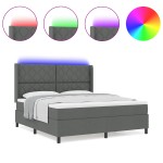 vidaXL Pat cu arcuri cu saltea Gri închis 180 x 200 cm țesătură vidaXL Pat cu arcuri cu saltea Gri închis 180 x 200 cm țesătură