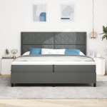 vidaXL Pat cu arcuri cu saltea Gri închis 200 x 200 cm țesătură vidaXL Pat cu arcuri cu saltea Gri închis 200 x 200 cm țesătură