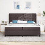 vidaXL Pat cu arcuri cu saltea Maro închis 200 x 200 cm țesătură vidaXL Pat cu arcuri cu saltea Maro închis 200 x 200 cm țesătură