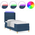 Pat cu somieră vidaXL cu saltea și LED albastru 100x200 cm din țesătură Pat cu somieră vidaXL cu saltea și LED albastru 100x200 cm din țesătură