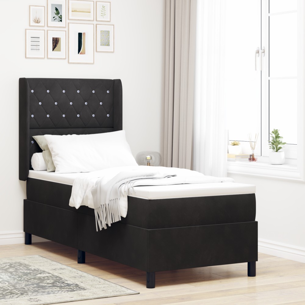 vidaXL Pat cu boxă spring LED și saltea Negru 80 x 200 cm Catifea
