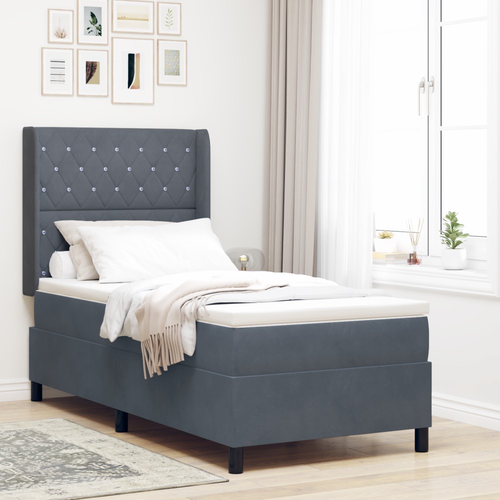 vidaXL Pat cu boxă spring LED și saltea Gri închis 90 x 190 cm Catifea