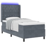 vidaXL Pat cu boxă spring LED și saltea Gri închis 90 x 190 cm Catifea vidaXL Pat cu boxă spring LED și saltea Gri închis 90 x 190 cm Catifea