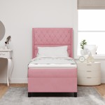 vidaXL Pat cu boxă spring LED și saltea Argyle Roz 90 x 190 cm Catifea vidaXL Pat cu boxă spring LED și saltea Argyle Roz 90 x 190 cm Catifea