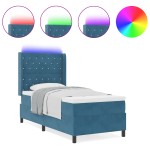 vidaXL Pat cu boxă spring LED și saltea albastru 90 x 200 cm Catifea vidaXL Pat cu boxă spring LED și saltea albastru 90 x 200 cm Catifea