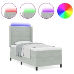 vidaXL Pat cu boxă spring LED și saltea Gri deschis 100 x 200 cm vidaXL Pat cu boxă spring LED și saltea Gri deschis 100 x 200 cm