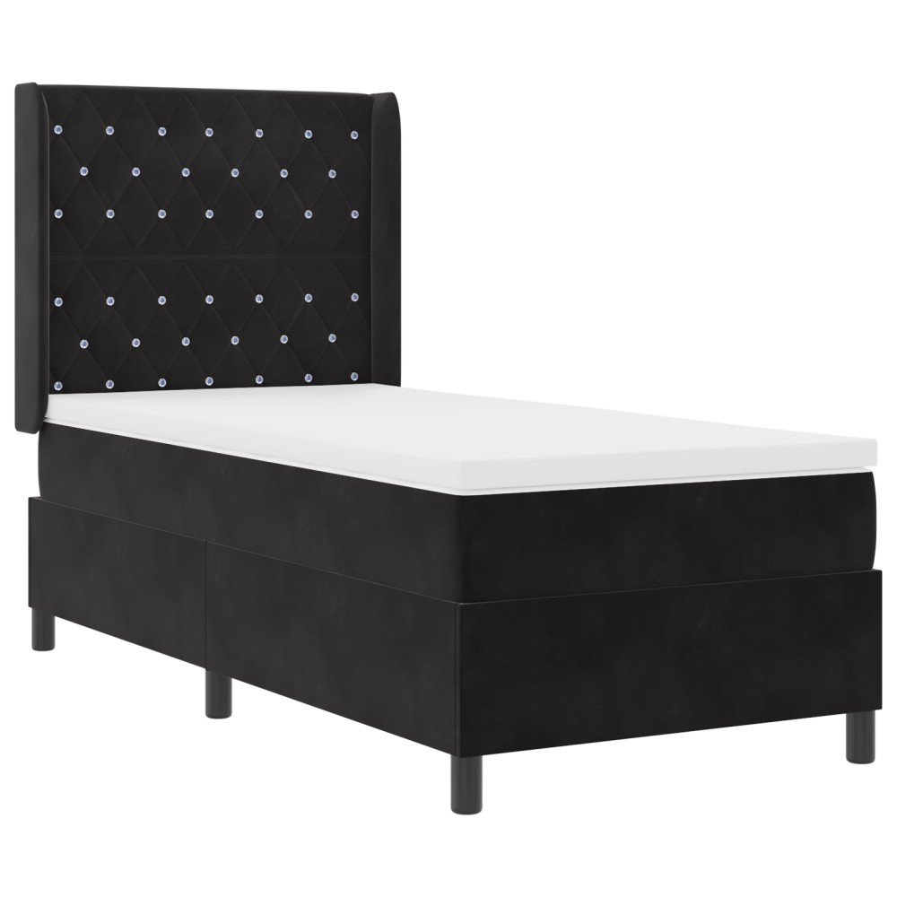 vidaXL Pat cu boxă spring LED și saltea Negru 100 x 200 cm Catifea