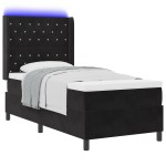 vidaXL Pat cu boxă spring LED și saltea Negru 100 x 200 cm Catifea vidaXL Pat cu boxă spring LED și saltea Negru 100 x 200 cm Catifea