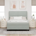 vidaXL Pat cu boxă spring LED și saltea Gri deschis 140 x 190 cm vidaXL Pat cu boxă spring LED și saltea Gri deschis 140 x 190 cm