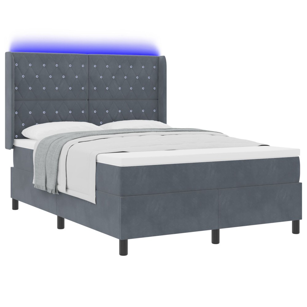 vidaXL Pat cu boxă spring LED și saltea Argyle Gri închis 140 x 190 cm